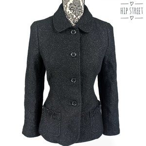 TALBOTS Silver Metallic Sparkle 4 Button Peter Pan Collar Blazer Jacket …